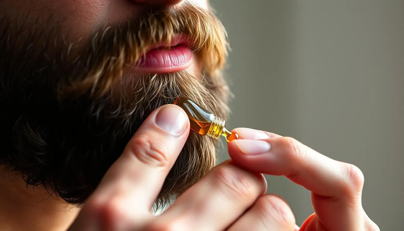 Maintaining Mid-Length Beards Man applying beard oil to his well-groomed beard
