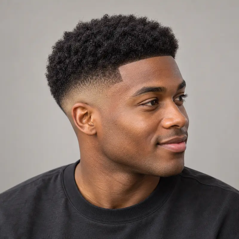 AI-generated haircut inspiration: short afro with a bald fade