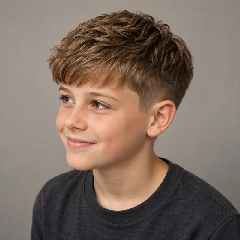 AI-generated haircut inspiration: boy with a textured crop and softly tapered sides