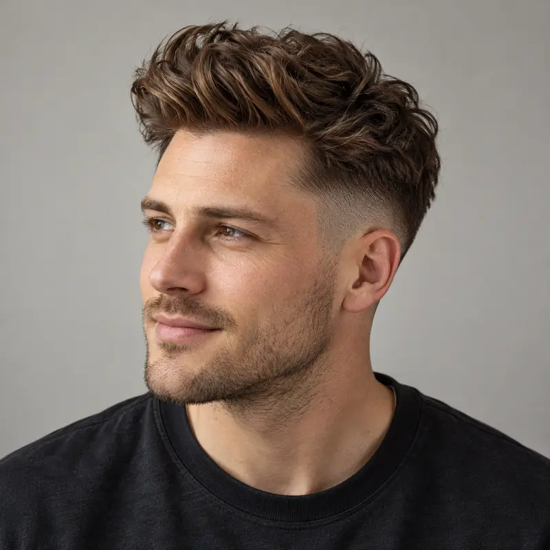 AI-generated haircut inspiration: textured quiff with faded sides
