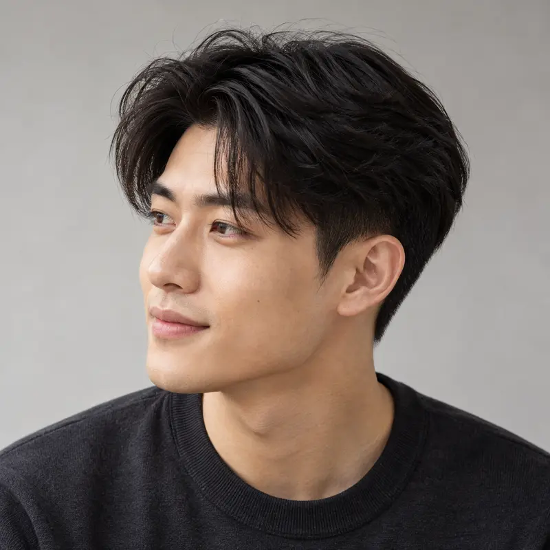 AI-generated haircut inspiration: two-block haircut with textured straight hair