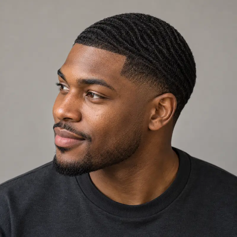 AI-generated example haircut with 360 waves and a low taper